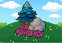 Pointy tree-shaded rocky tall grass